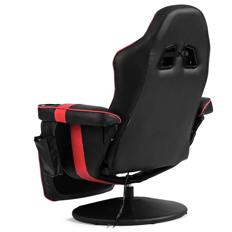 PU Leather Massage Gaming Chair, Ergonomic High Back Racing Style Gaming Recliner with Adjustable Backrest & Footrest, Cup Holder, Side Pouch