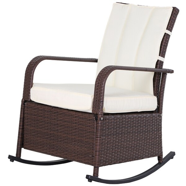 Outsunny Outdoor Wicker Rattan Recliner Rocking Cushioned Chair with Footrest and 135 Degrees of Comfort