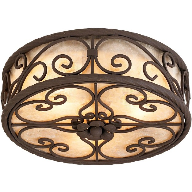 Wide Dark Walnut Scroll 3 light Drum Shade For Bedroom Kitchen Living Room