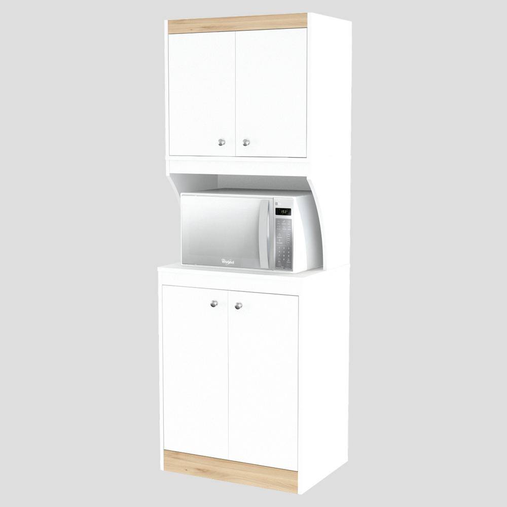 inval america LLC Galley Ready to Assemble 23.6 in. W x 16.9 in. D x 67 in. H Microwave Storage Utility Cabinet in White and Vienes Oak AL-3513