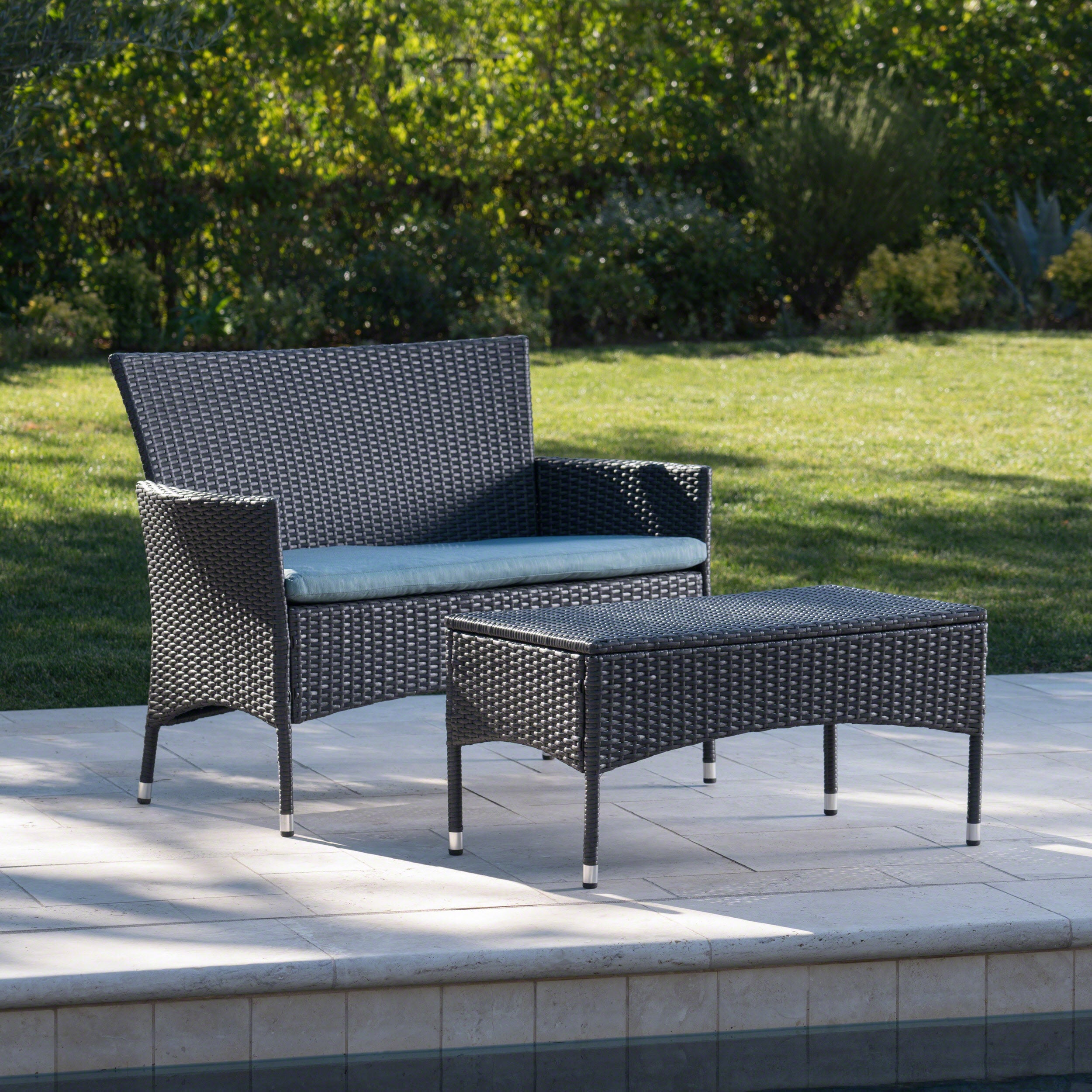 Montague Outdoor Wicker Loveseat and Coffee Table Set