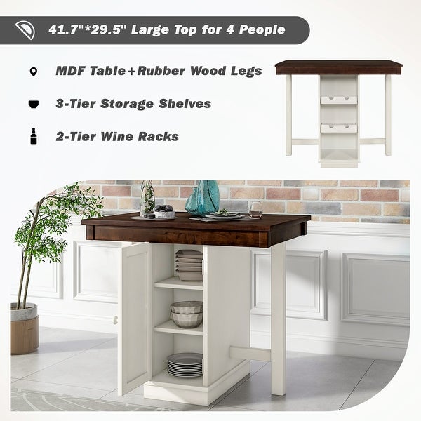 Wood Table with 3-Tier Adjustable Storage Shelves and Wine Racks