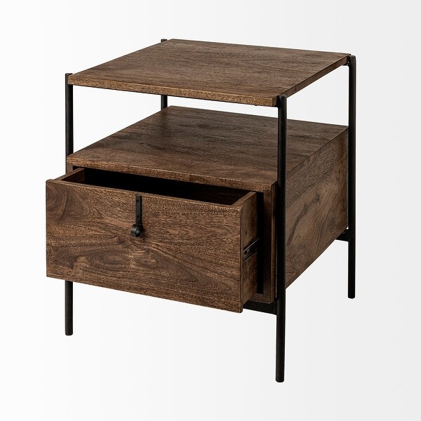 Glenn I 20L x 21W x 24H Square Dark Brown Wood and Iron Black Frame End/Side Table