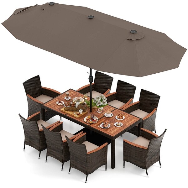 Costway 11 PCS Patio Dining Set with 15ft DoubleSided Patio Umbrella