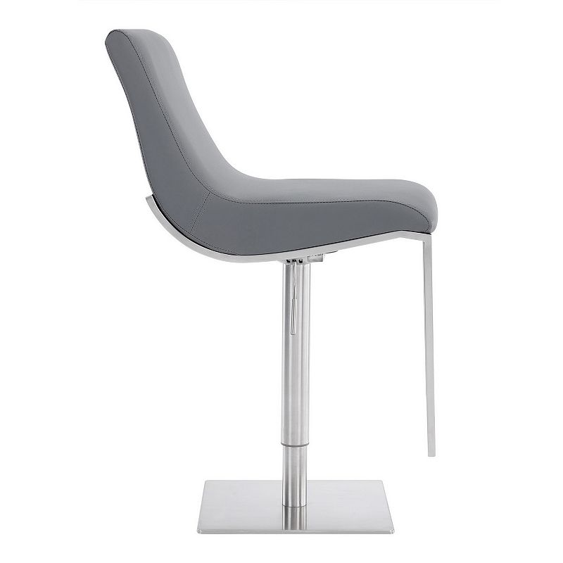 Curved Leatherette Barstool with Adjustable Height， Gray