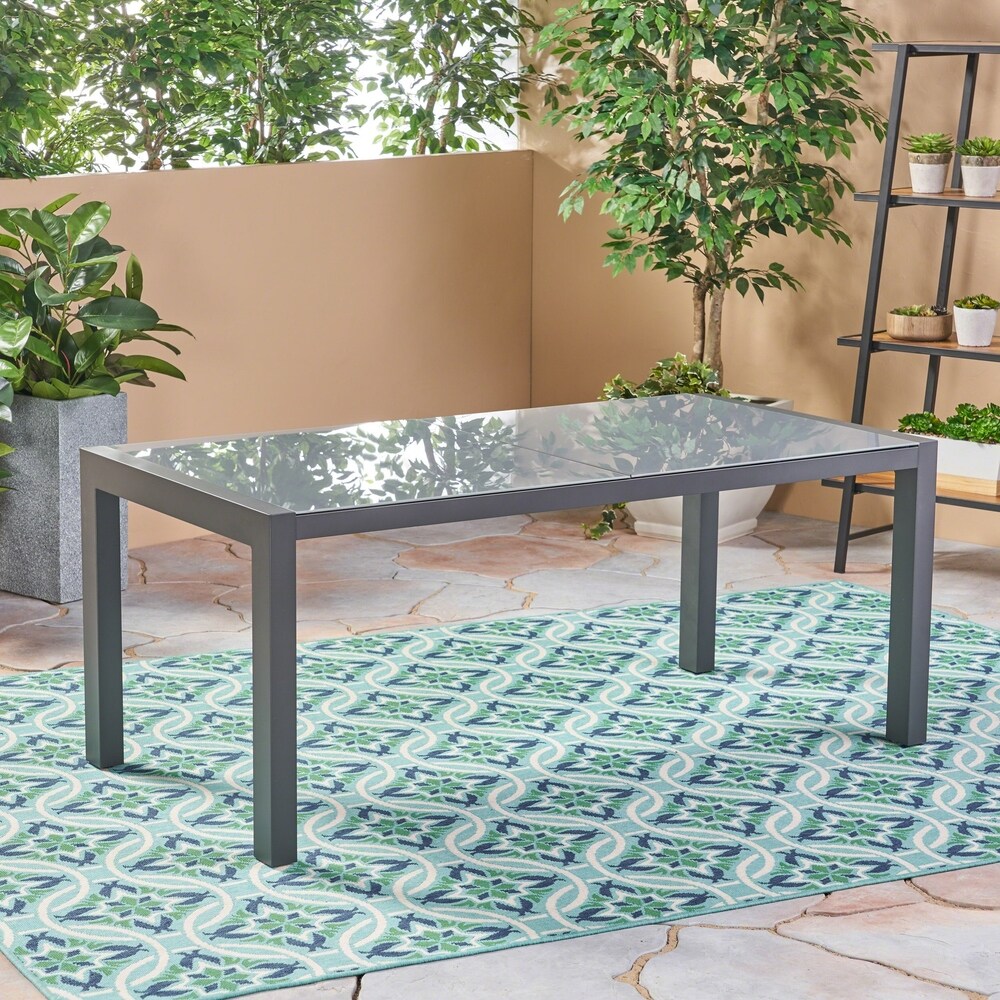 Rowan Outdoor Tempered Glass Dining Table with Aluminum Frame by Christopher Knight Home   70.00\