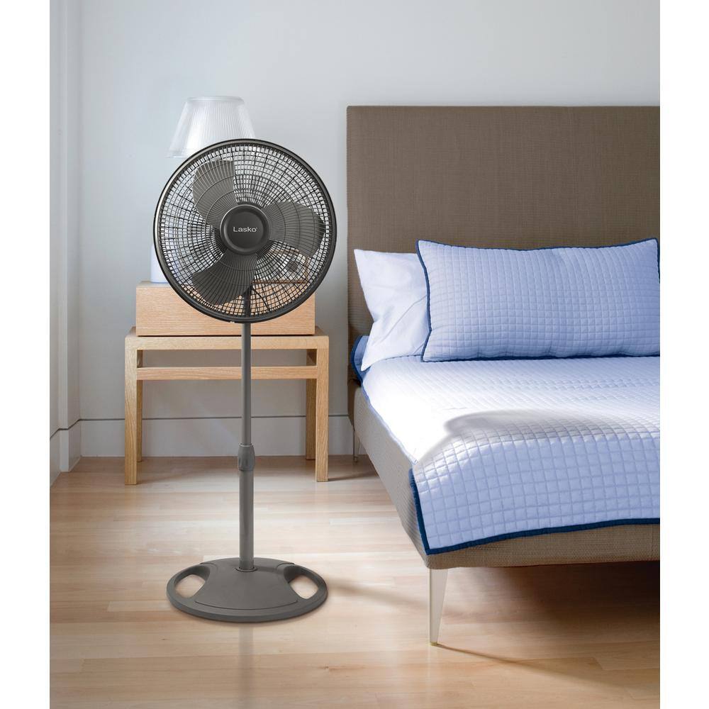 Lasko 16 in. 3 Speeds Pedestal Fan in Gray with Adjustable Height Oscillating 2524