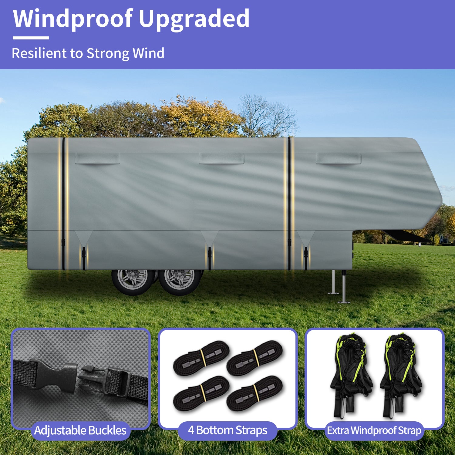 Umbrauto 2022 Upgraded 6 Layers Top 5th Wheel RV Cover Polypro Anti-UV Waterproof Breathable Camper Covers Fits 37' - 40' Travel Trailer Motorhome