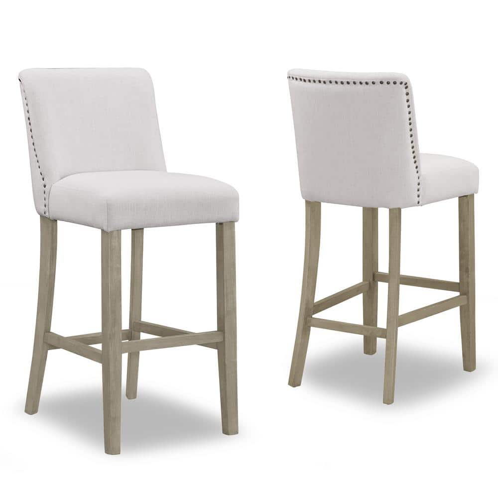 Glamour Home 29.875 in. Aleco Beige Fabric with Metal Nail Head Accents Bar Stool (Set of 2) GHSTL-1219