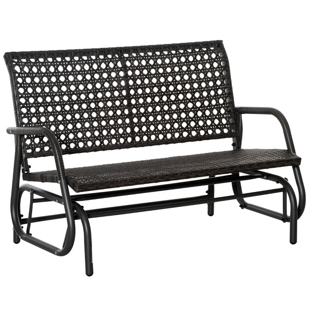 Outsunny 2 person Outdoor Wicker Glider Bench Patio Garden Pe Rattan Swing Loveseat Chair With Extra Wide Seat And Curved Backrest Dark Gray