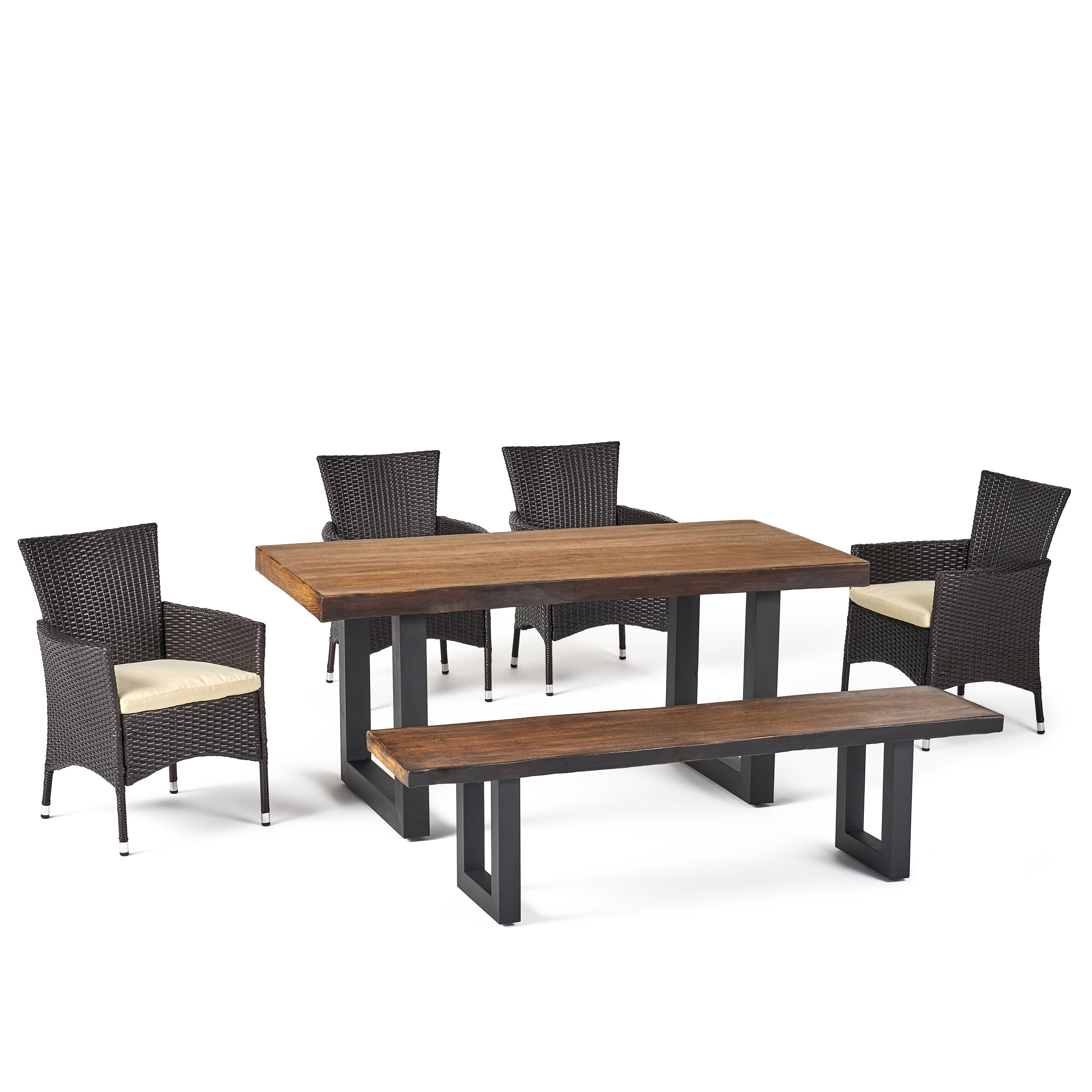 Louise Outdoor 6 Piece Multibrown Wicker and Concrete Dining Set