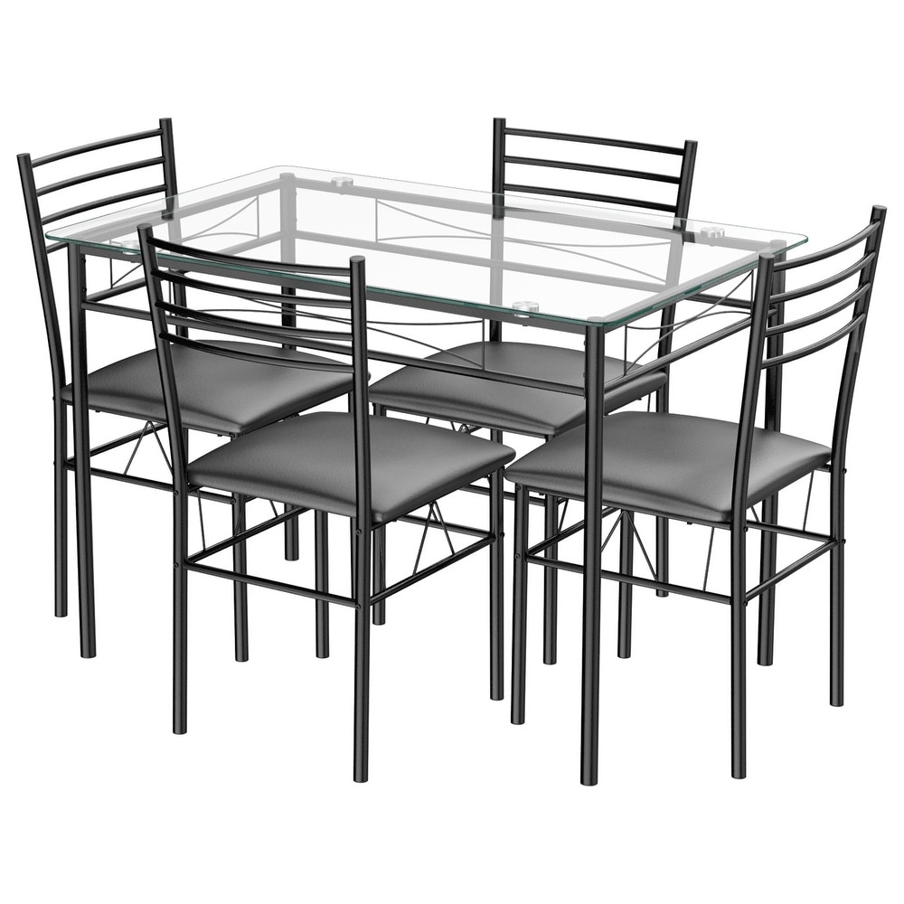 Gymax 5 Piece Dining Set Glass Top Table   4 Upholstered Chairs   See Details