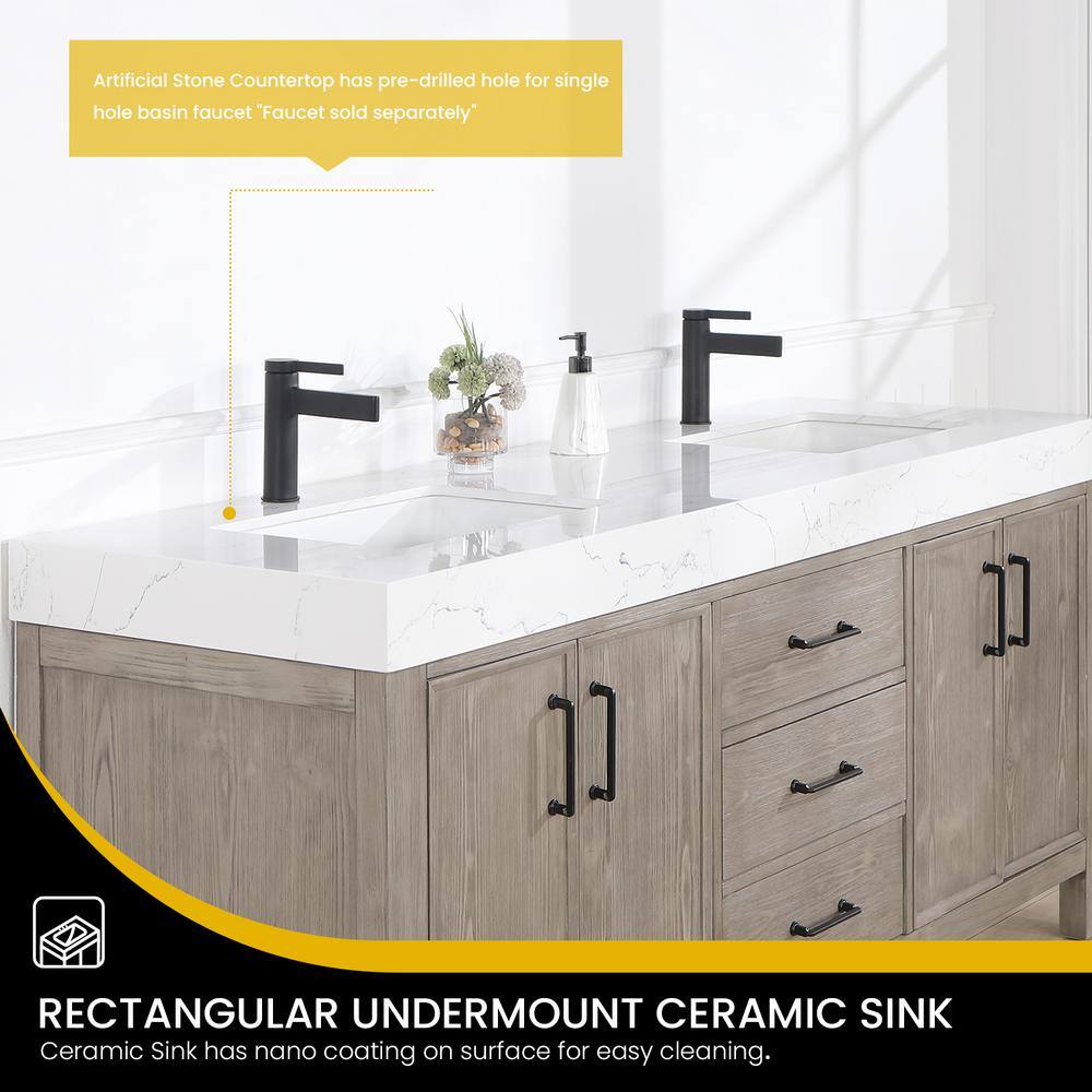 ROSWELL León 72 in.W x 22 in.D x 34 in.H Double Sink Bath Vanity in Fir Wood Grey with White Composite Stone Top 803872-FY-LW-NM