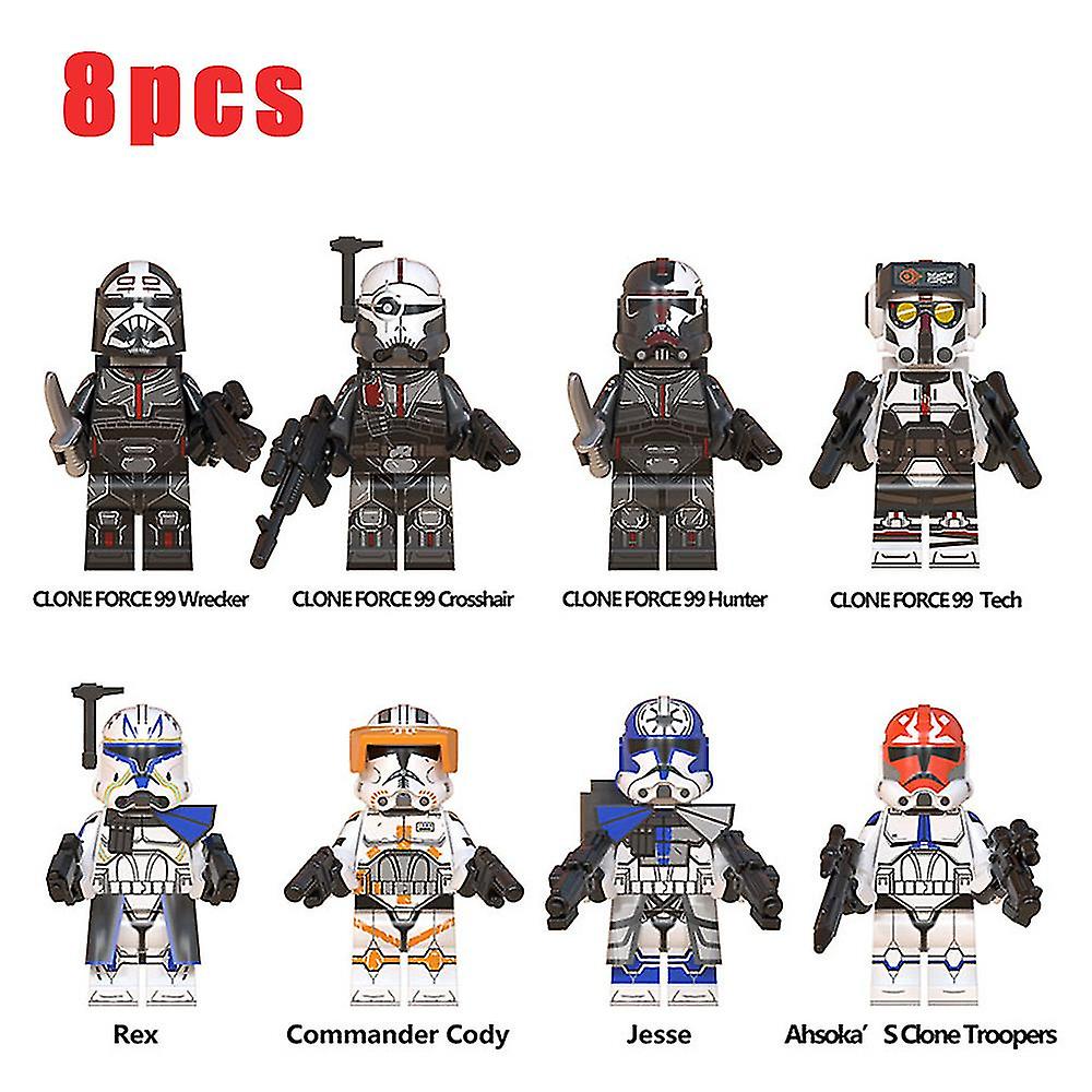 8pcs Star Wars Rex Jesse Clone Force 99 Wrecker Hunter Minifigure Assembled Mini Building Block Action Figures Toy Kids Gift