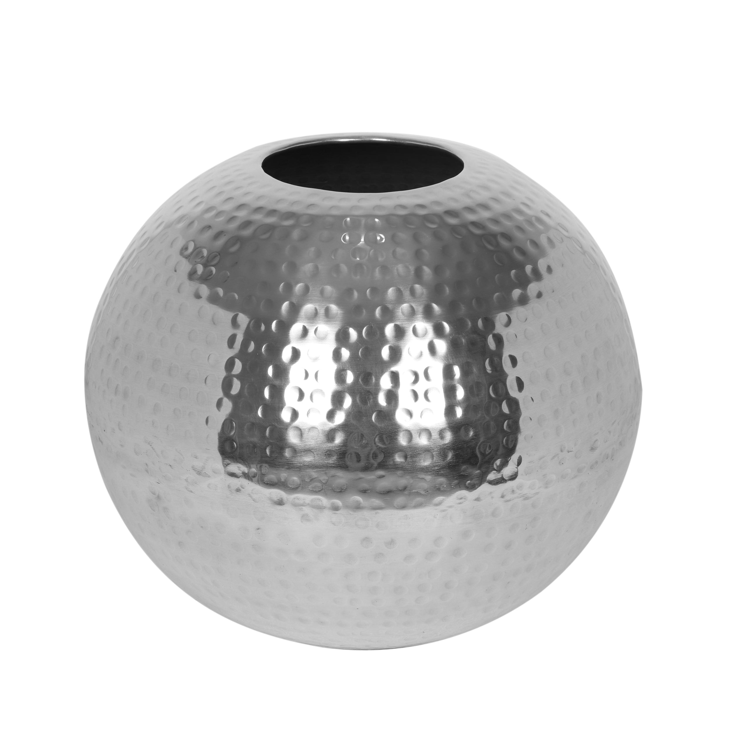 Quarrier Handmade Hammered Aluminum Round Vase, Silver