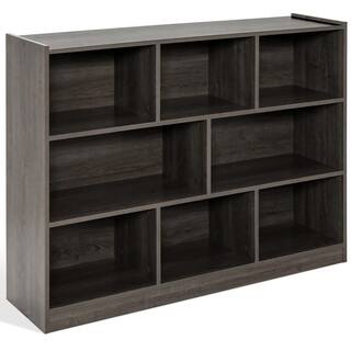 Costway 3-Tier Open 12.5 in. Wide Grey 8-Cube Bookshelf Storage Display Cabinet French Oak Bookcase CB10403GR