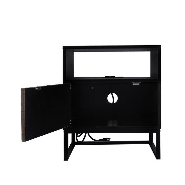 1-Door Nightstand with USB Charging Ports， Storage Bedside Table - - 36966220