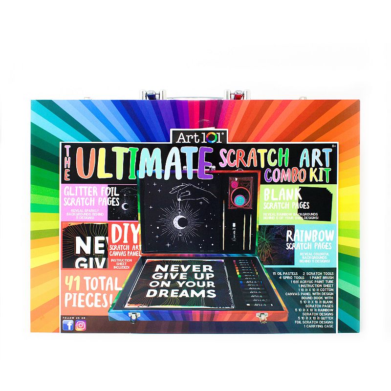 Art 101 Ultimate Scratch Art Combo Kit with 41 Pieces in a Colorful Carrying Case