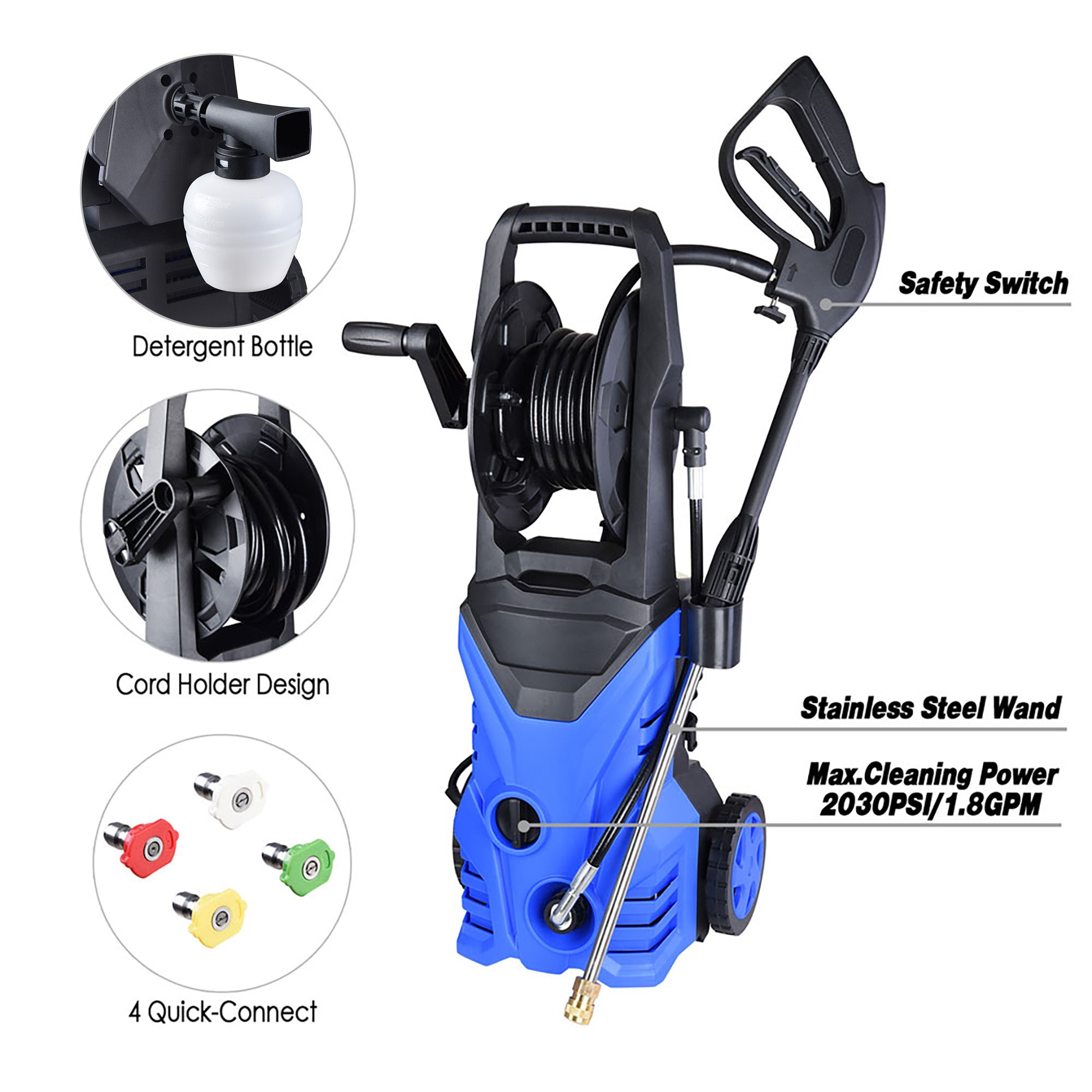 Yescom Electric Power Pressure Washer 2030PSI Tunnel Garage Foam Gun 4 Nozzles Car Patio 1.8GPM Hose