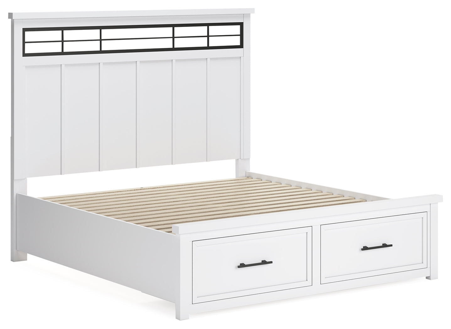 (Online Special Price) Ashbryn White/Natural King Panel Storage Bedroom Set with Dresser and Mirror