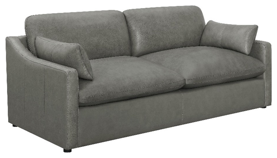 Coaster Grayson Transitional Sloped Arm Upholstered Leather Sofa in Gray   Contemporary   Sofas   by Homesquare  Houzz