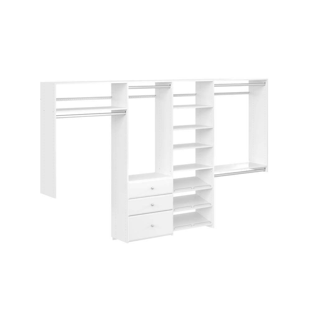 Closet Evolution Dual Tower 96 in. W - 120 in. W White Tower System Wall Mount 14-Shelf Wood Closet System WH34