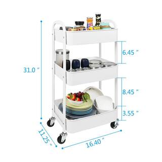 3-Tier Rolling Utility Cart with Caster Wheels Easy Assembly for Kitchen Bathroom PU2BGQ