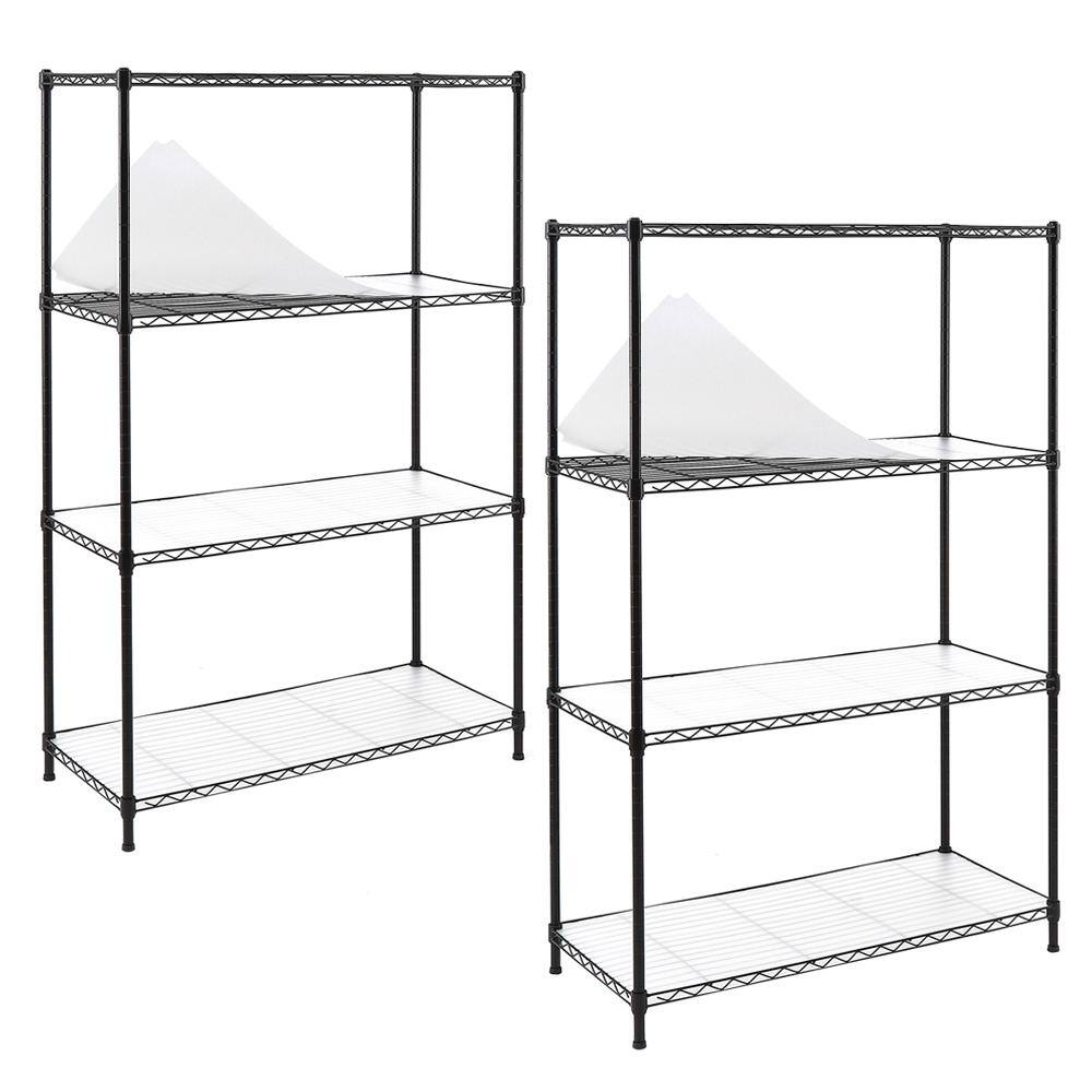 EFINE Black 4-Tier Carbon Steel Wire Garage Storage Shelving Unit NSF Certified (2-Pack) (35.5 in. W x 54 in. H x 15.8 in. D) RL500-4X2