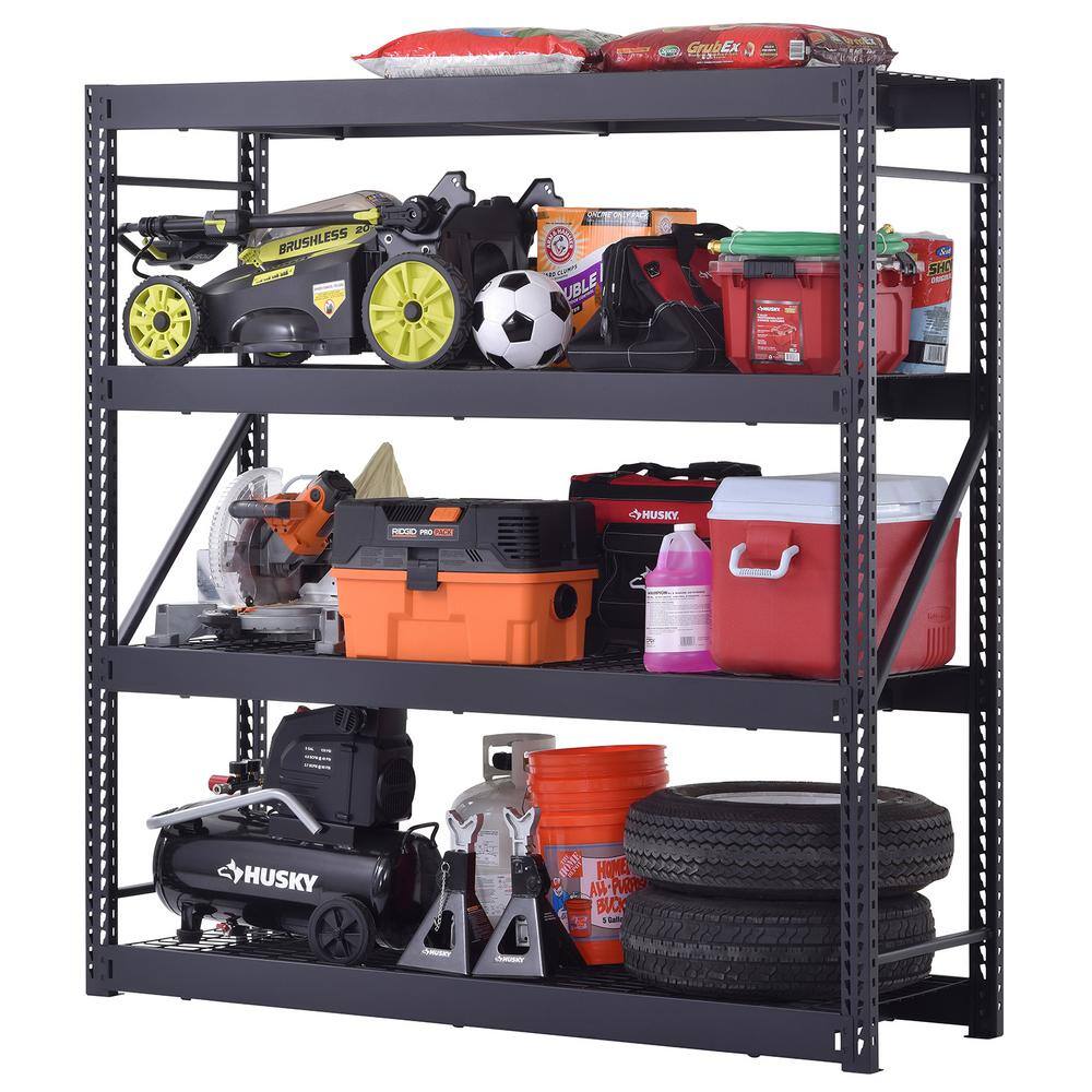 Husky 4-Tier Industrial Duty Steel Freestanding Garage Storage Shelving Unit in Black (77 in. W x 78 in. H x 24 in. D) N2W772478W4B