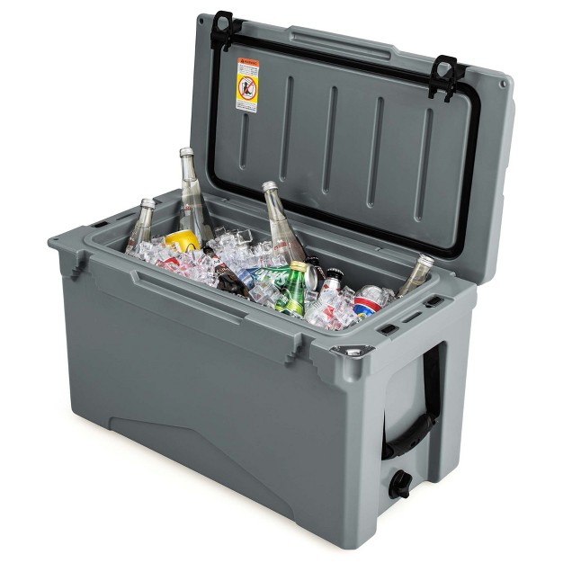 Costway 50 Qt Rotomolded Cooler Portable Ice Chest Ice Retention For 5 7 Days Charcoal tan