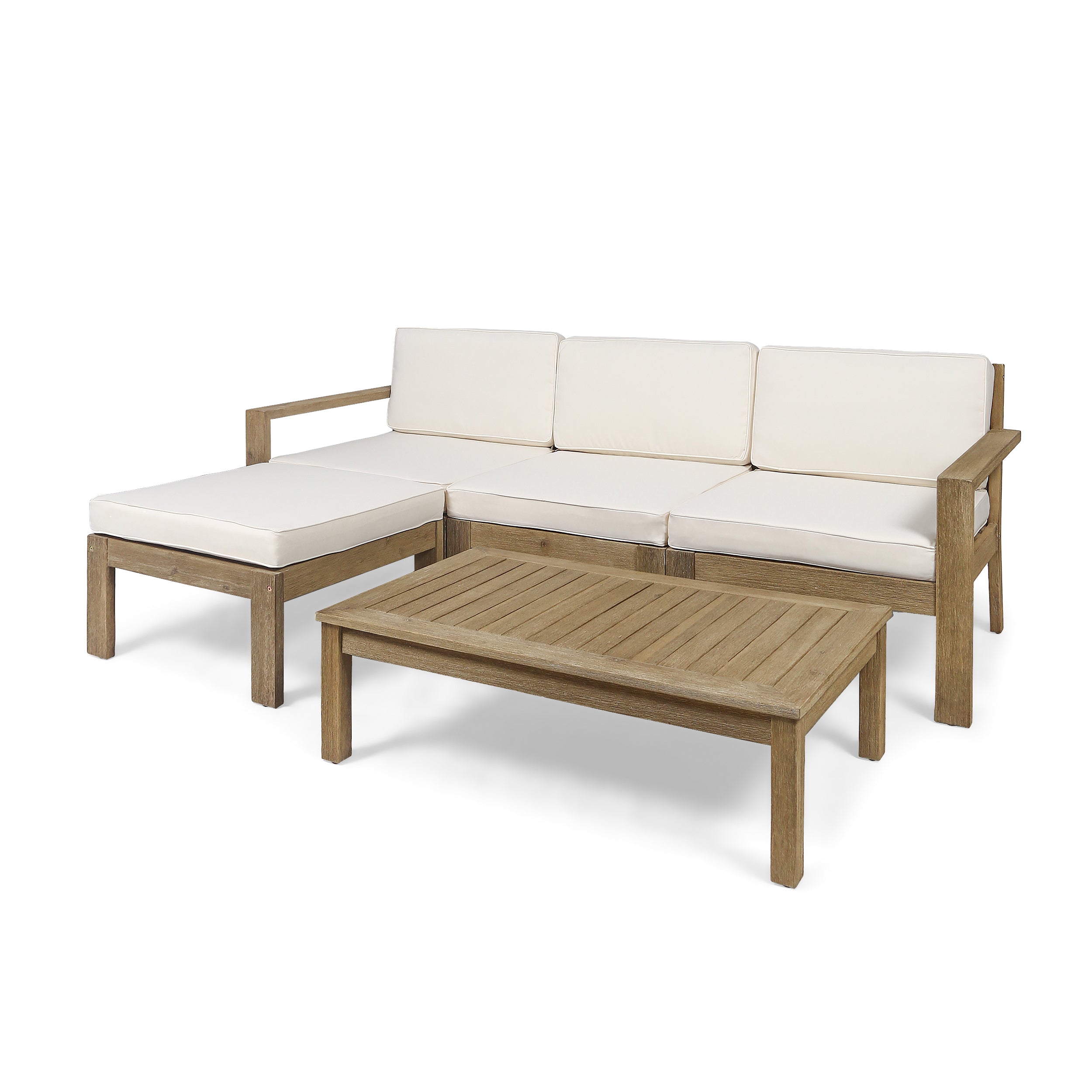 Makayla Ana Outdoor 3 Seater Acacia Wood Sofa Sectional with Cushions