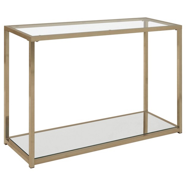 Cora Console Sofa Table With Glass Top And Mirror Shelf Brass Coaster