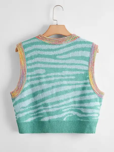 Plus Zebra Stripe Pattern Sweater Vest - BGLCLOTH