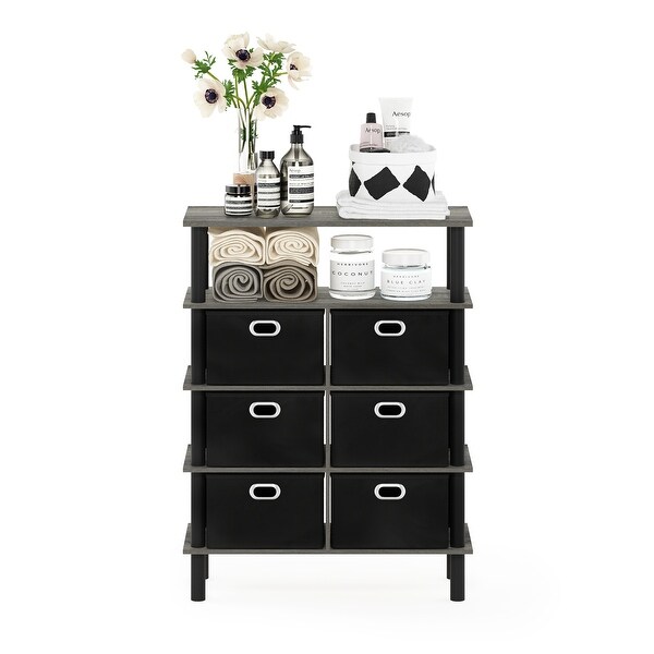 Furinno Frans Turn-N-Tube Console Table with Bin Drawers， Black Oak/Black/Brown