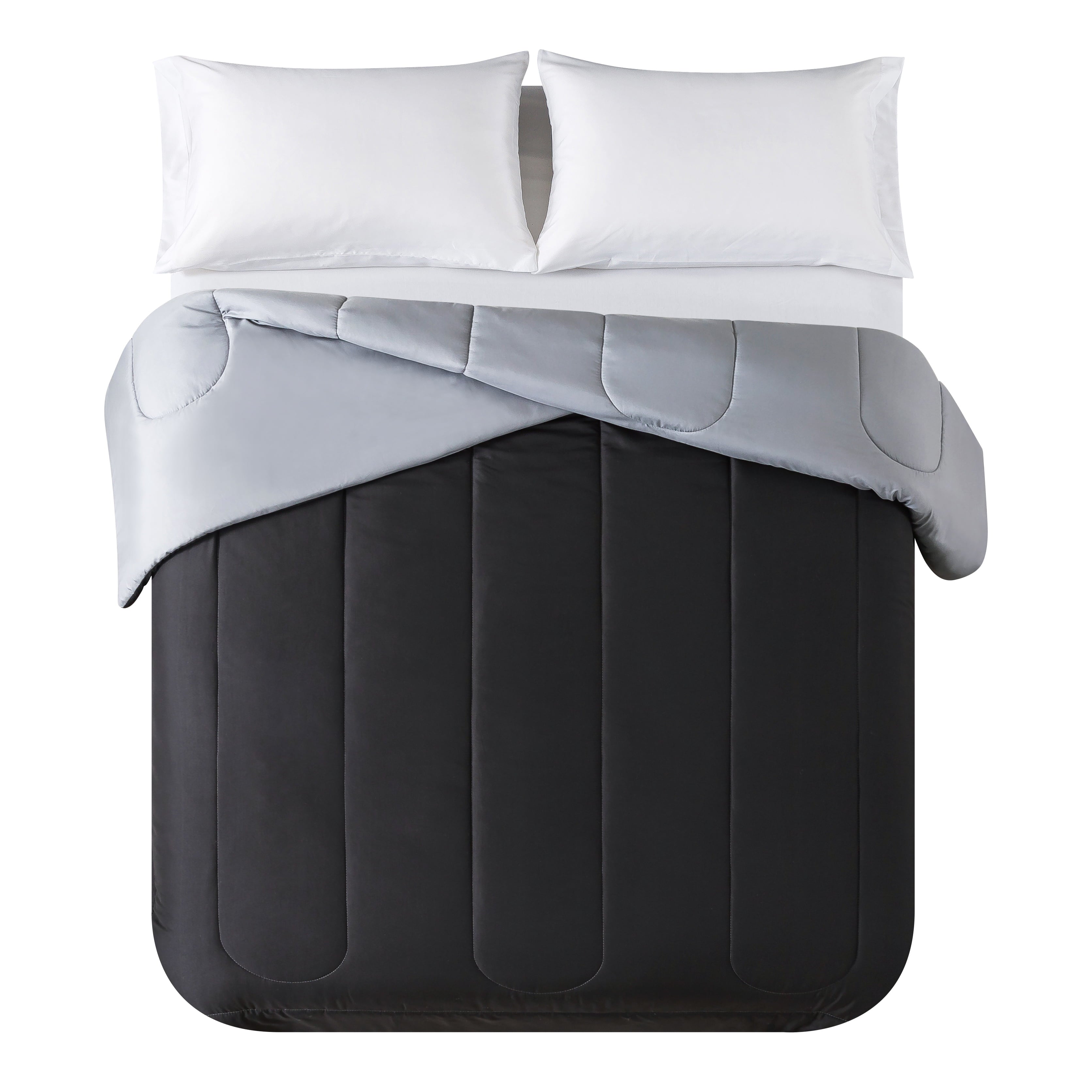 Mainstays Reversible Microfiber Comforter, Black, Queen