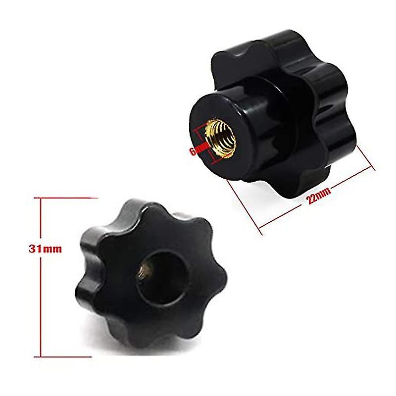 10pcs M6 Female Knob Screws M6 X 32mm Female Threaded Star Head Clamping Knob Grip Black