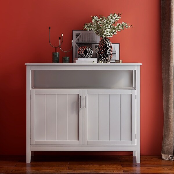 Wood Sideboard Storage Cabinet with Open Storage Shelf， Adjustable Shelf and Metal Handles