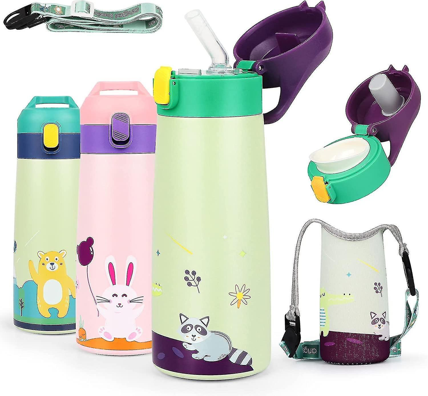 Kids Water Bottle With Straw 16oz Insulated Water Bottle For Kids， Kids Insulated Sport Water Bottle