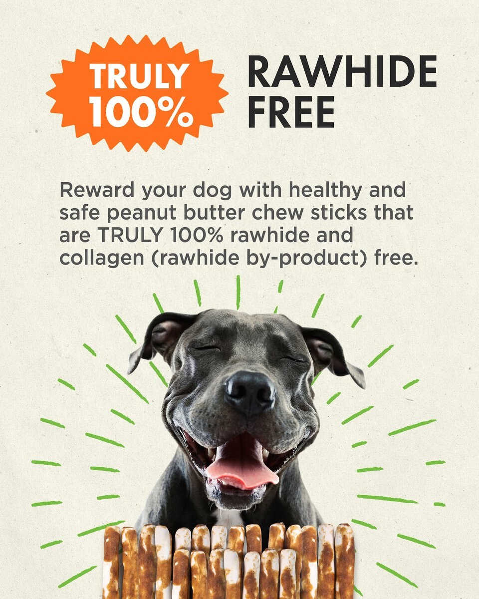 Canine Naturals Hide Free 5-inch Peanut Butter Flavor Stick Dog Chew， 40 count