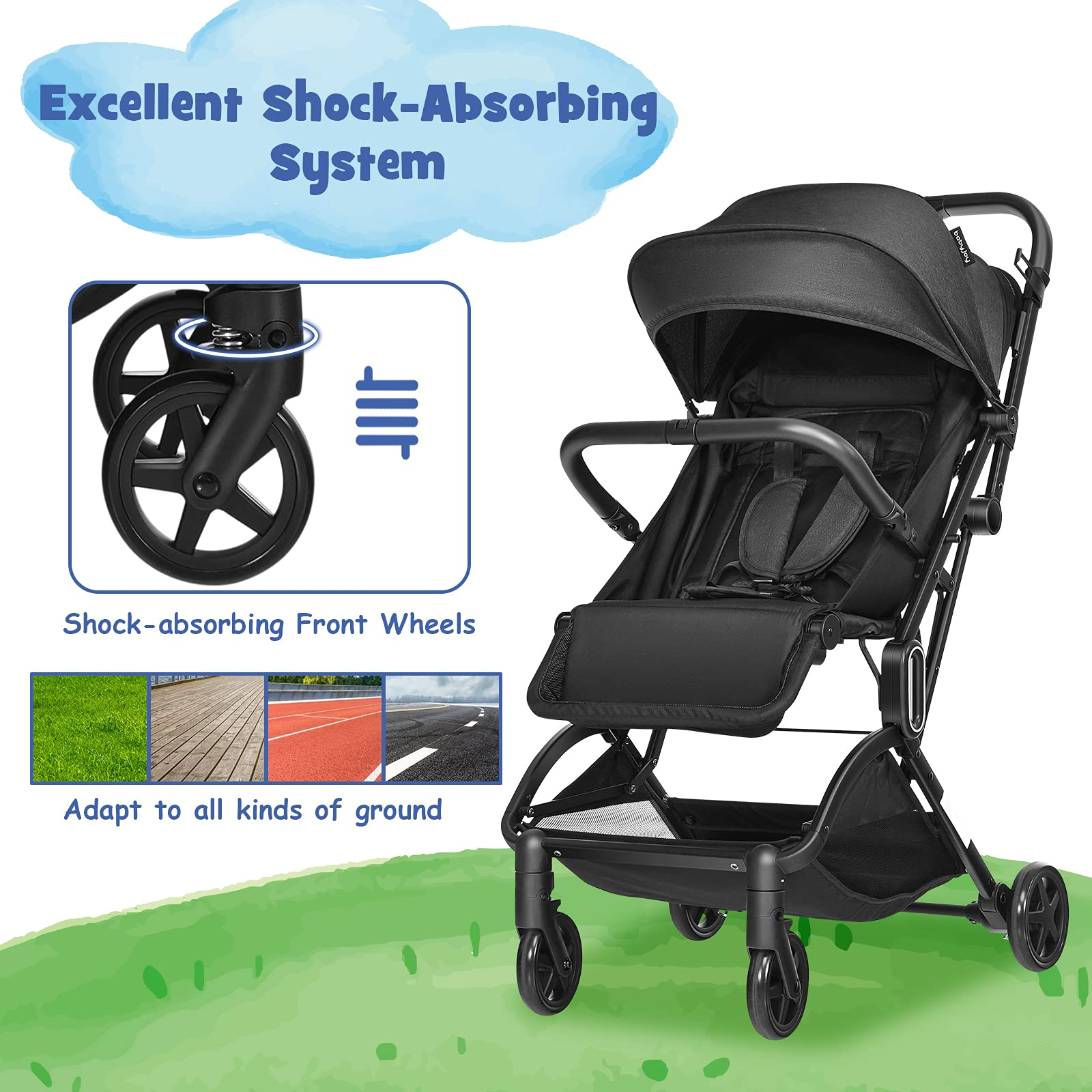 BABY JOY Lightweight Baby Stroller, Infant Stroller w/Easy One-Hand Fold, Adjustable Backrest/Footrest/Canopy