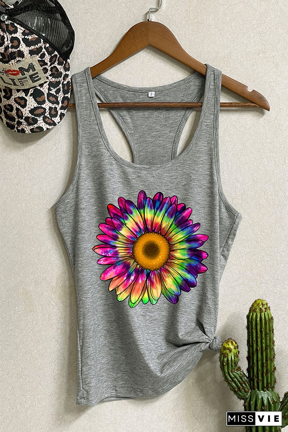 Tie Dye Sunflower Sleeveless Tank Top Wholesale