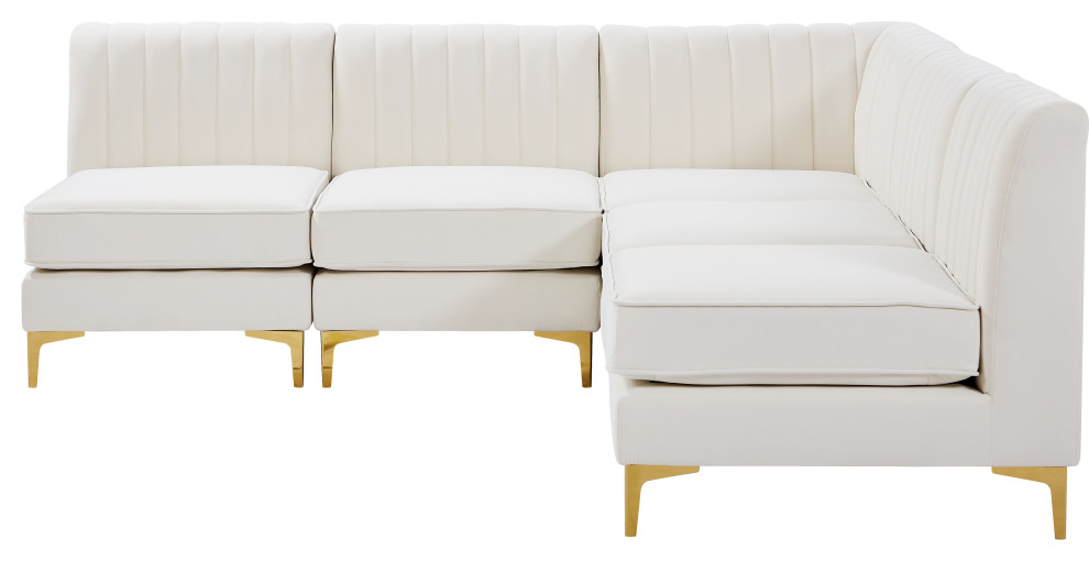 Alina Velvet Modular L Shaped Modular Sectional   Midcentury   Sectional Sofas   by Meridian Furniture  Houzz