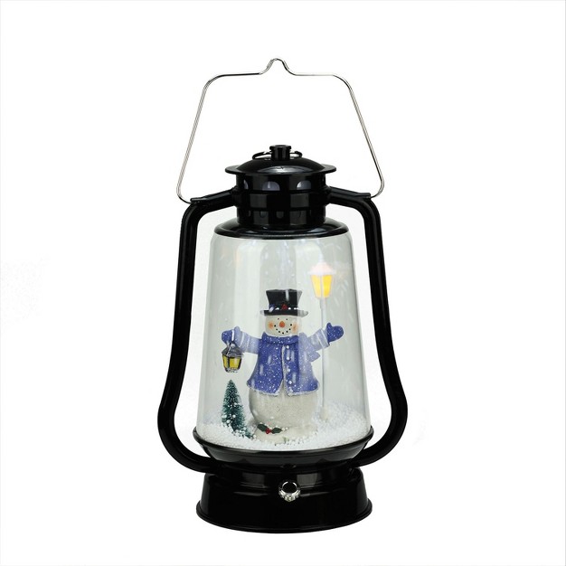 Black Lighted Musical Snowman Snowing Christmas Table Top Lantern