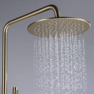 IHOMEadore 1-Spray Patterns with 1.8 GPM 10 in. Wall Mount Dual Shower Heads with Handheld Shower Head Set in Brushed Gold JK-RWST81005BG