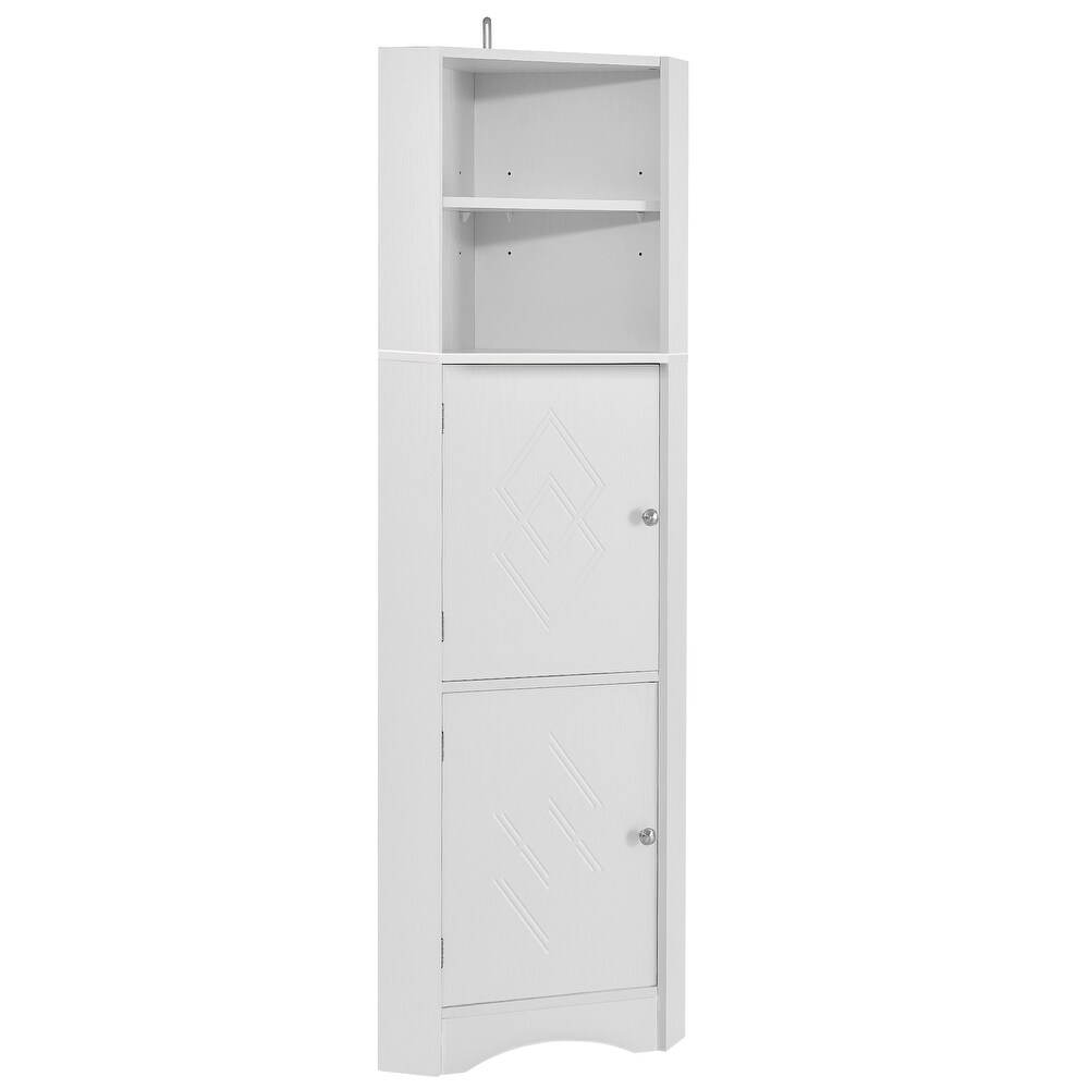 Tall Bathroom White Corner Cabinet  Freestanding Floor Storage Organizer Bookcase with Adjustable Shelves and Doors for Office