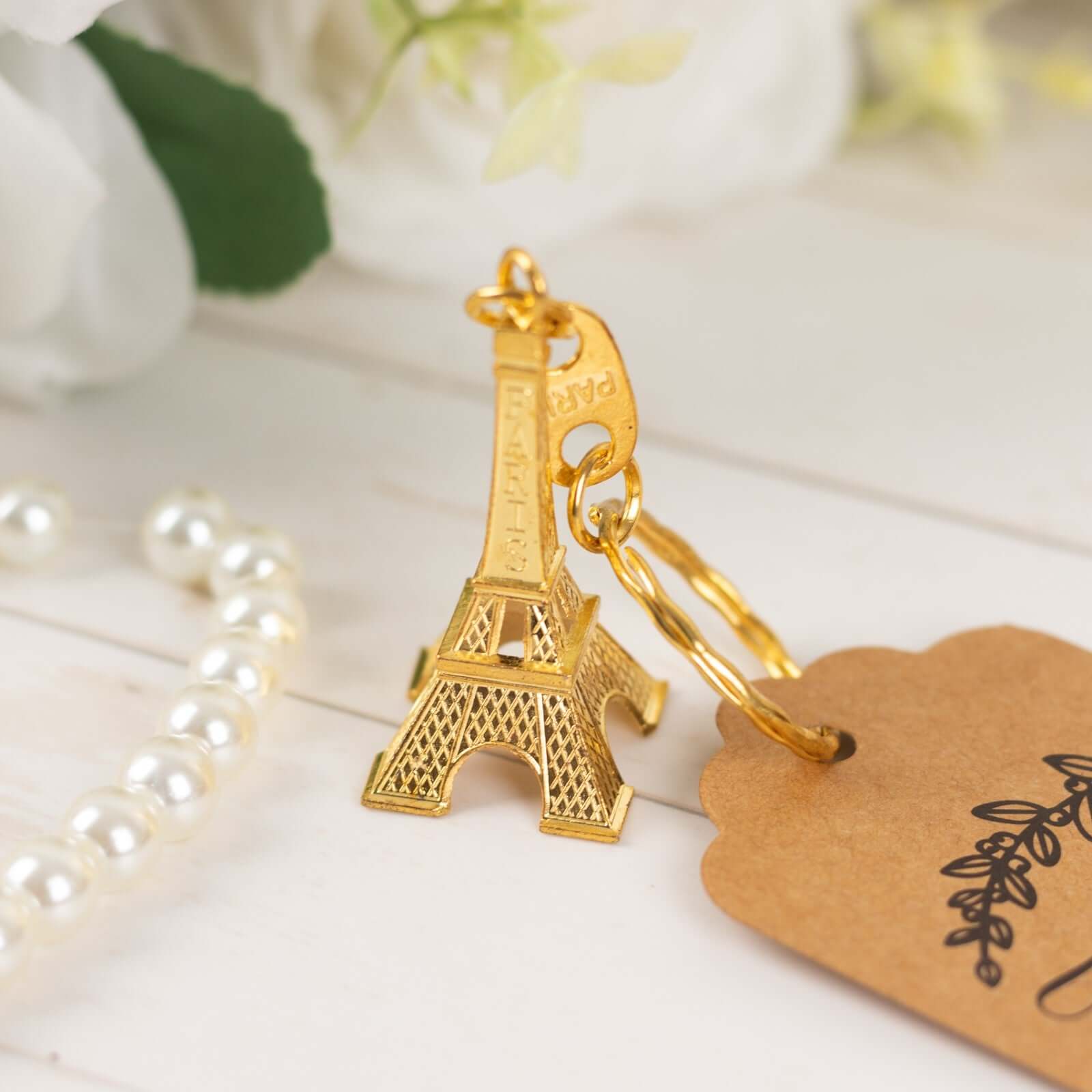 10 Pack Gold Plastic Paris Eiffel Tower Keychain Party Favor, Wedding Bridal Shower Souvenirs With Thank You Tag - 4