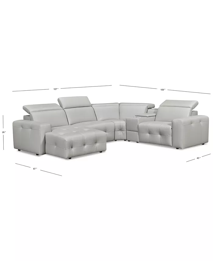 Furniture CLOSEOUT! Haigan 5-Pc. Leather Chaise Sectional Sofa with 2 Power Recliners