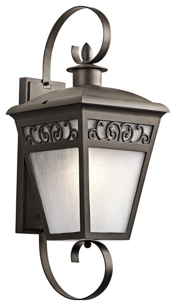 Kichler Park Row Olde Bronze With Frosted Glass Outdoor Wall Light   Mediterranean   Outdoor Wall Lights And Sconces   by Buildcom  Houzz