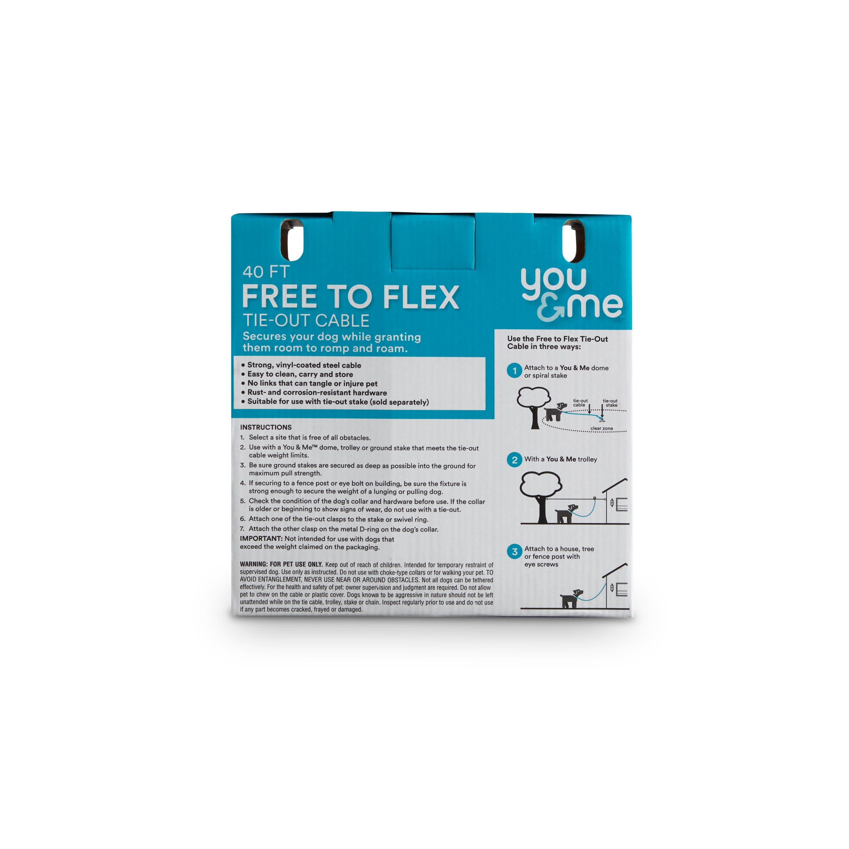 You  Me Free-To-Flex Tie-Out Cable for Dogs up to 50 lbs.， 40 L， X-Large