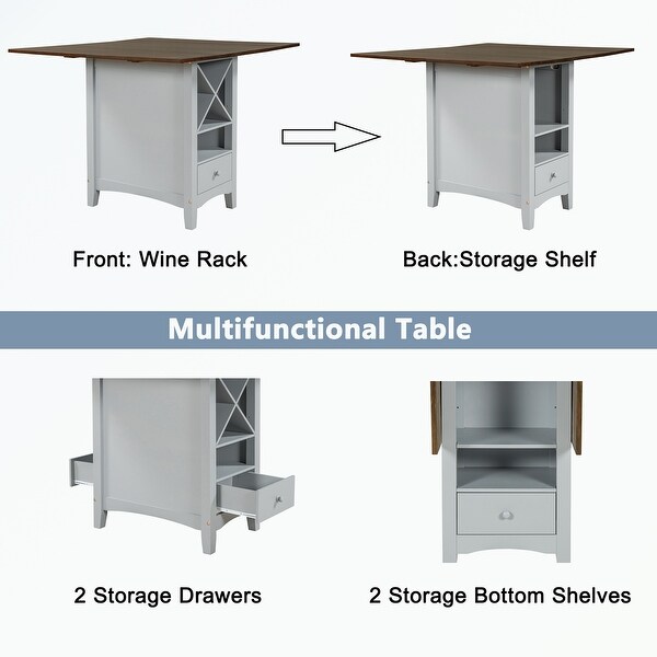 Wood Counter Height Dining Table with Drop Leaf